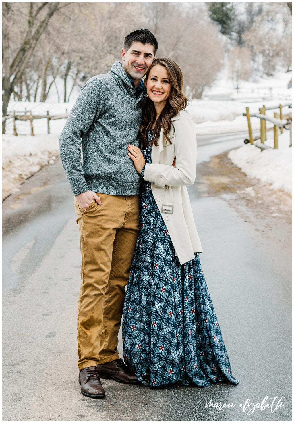 Family pictures of a family of four at Big Springs Park in Provo Canyon in the snow shot by Maren Elizabeth Photography in March. | Arizona Family Photographer