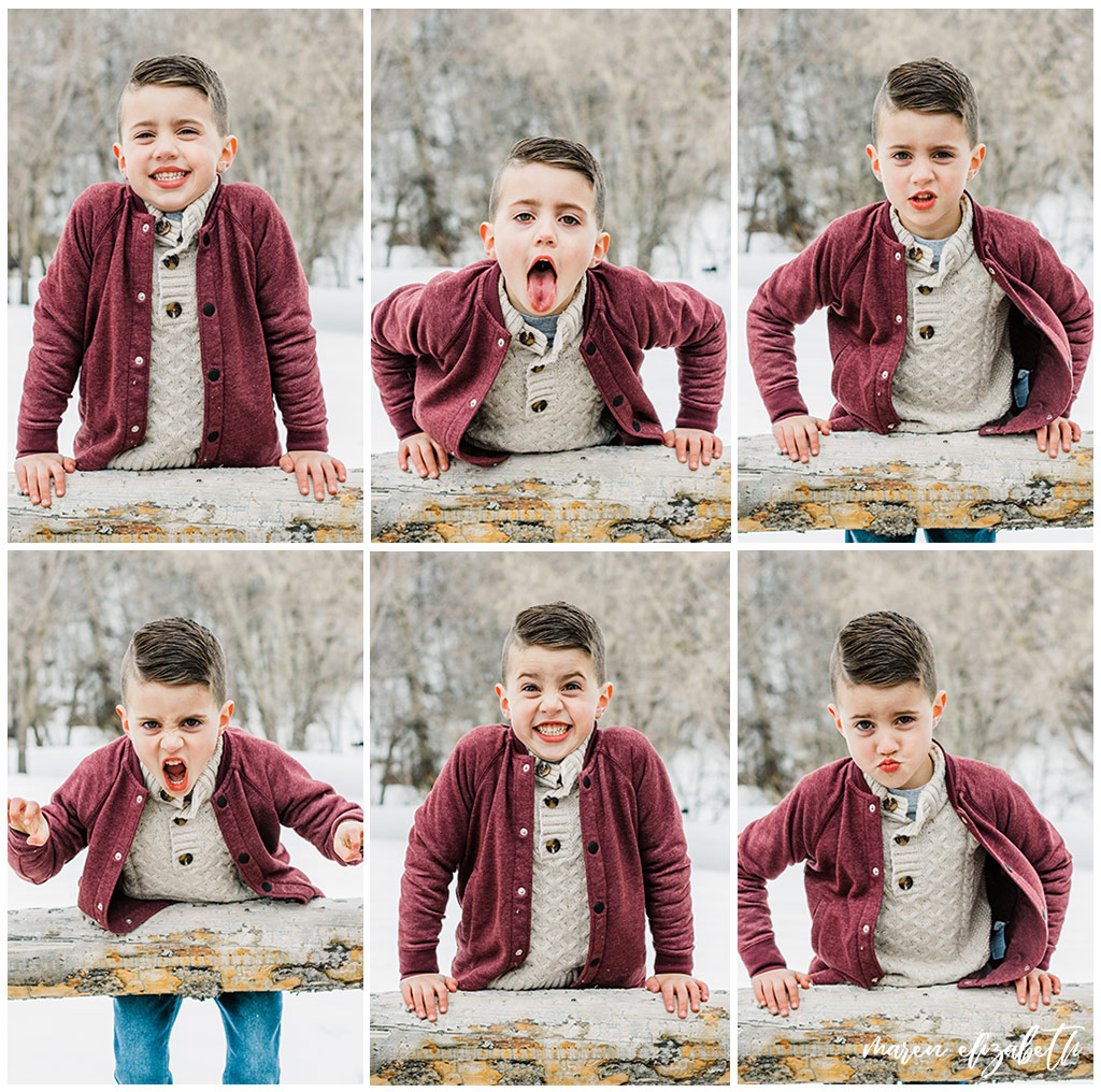 Family pictures of a family of four at Big Springs Park in Provo Canyon in the snow shot by Maren Elizabeth Photography in March. | Arizona Family Photographer