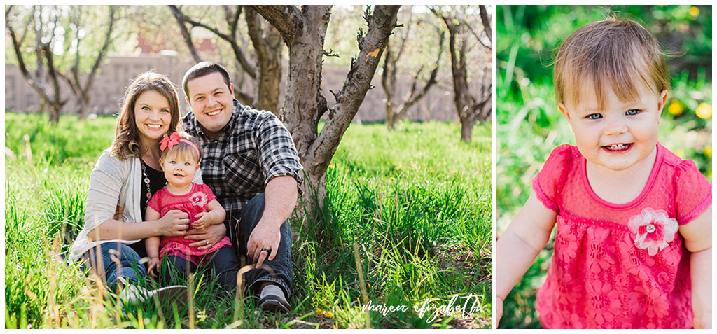 Family spring mini session at the provo orchard with a toddler. I love taking pictures of toddlers because of their wiggly energy and huge personalities. | Gilbert Family Photographer | Maren Elizabeth Photography