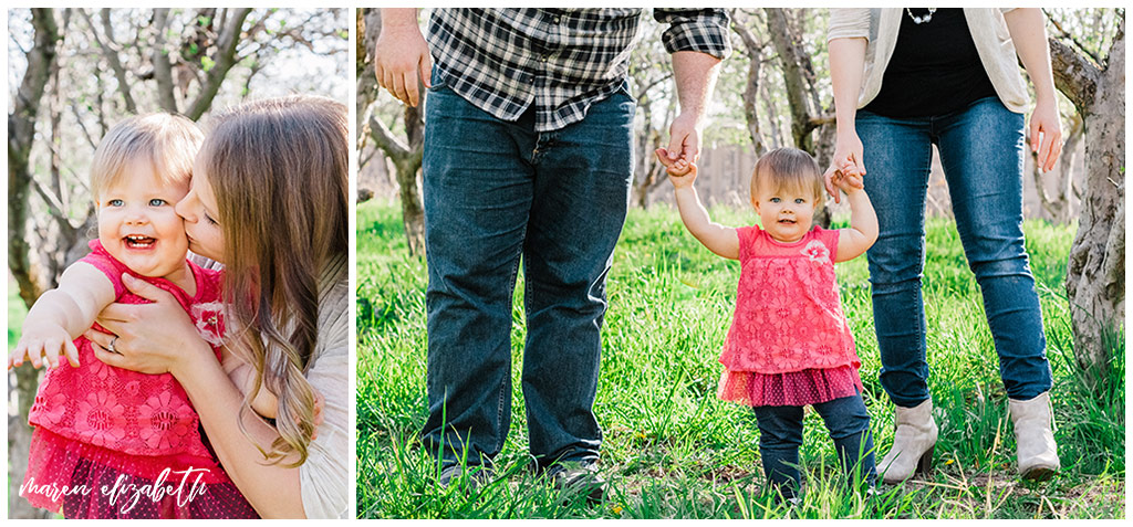 Family spring mini session at the provo orchard with a toddler. I love taking pictures of toddlers because of their wiggly energy and huge personalities. | Gilbert Family Photographer | Maren Elizabeth Photography