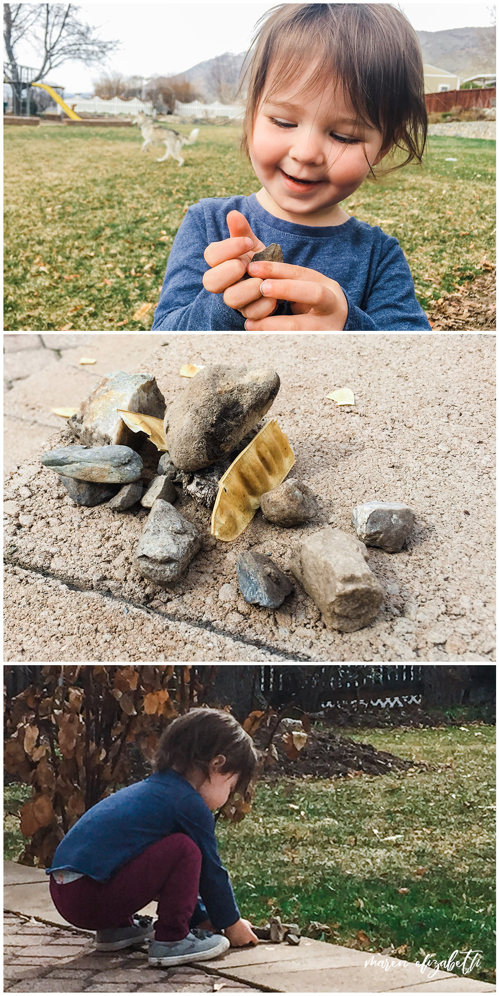 My favorite outdoor activity for toddlers is making nature collections. I'm a firm believer that kids need to be allowed to make messed and play in the dirt and this activity is perfect for encouraging that kind of adventurous play. | Arizona Photographer | Maren Elizabeth Photography