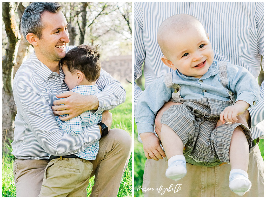 Provo Orchard Family Pictures in the spring. The family chose a neutral blue pallet for their outfits which was perfect for the season! | Gilbert Photographer