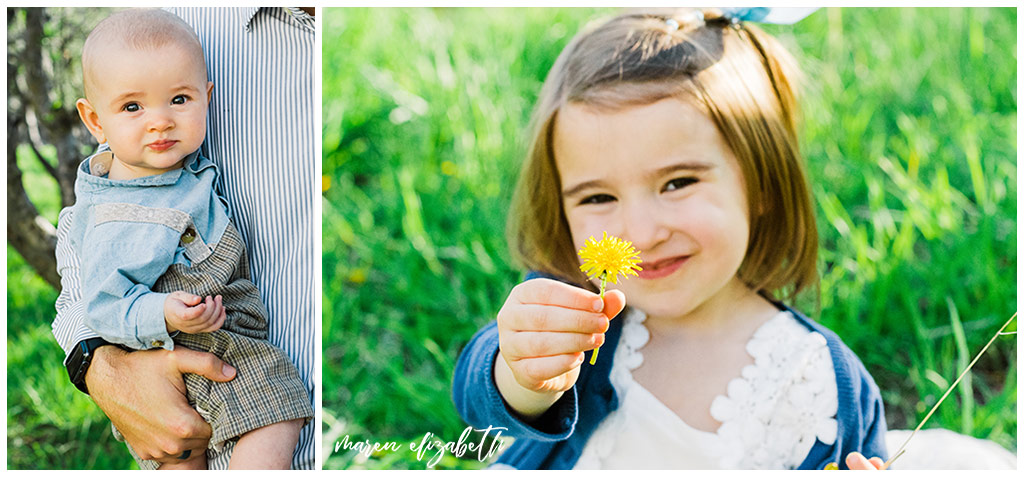 Provo Orchard Family Pictures in the spring. The family chose a neutral blue pallet for their outfits which was perfect for the season! | Gilbert Photographer