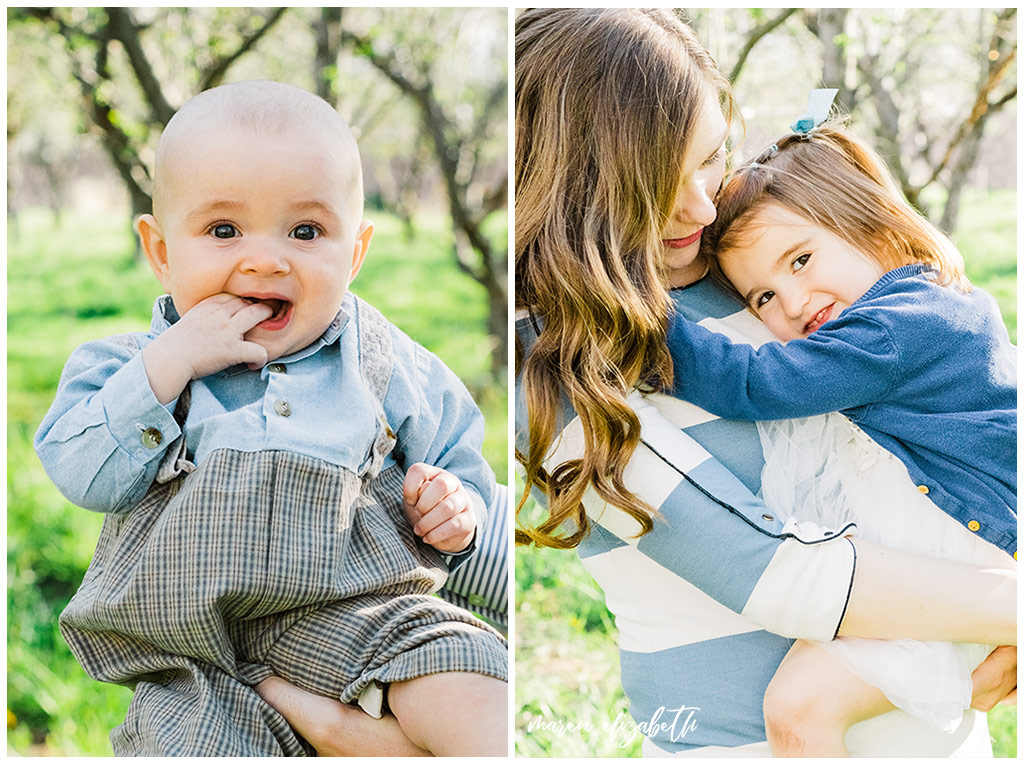 Provo Orchard Family Pictures in the spring. The family chose a neutral blue pallet for their outfits which was perfect for the season! | Gilbert Photographer