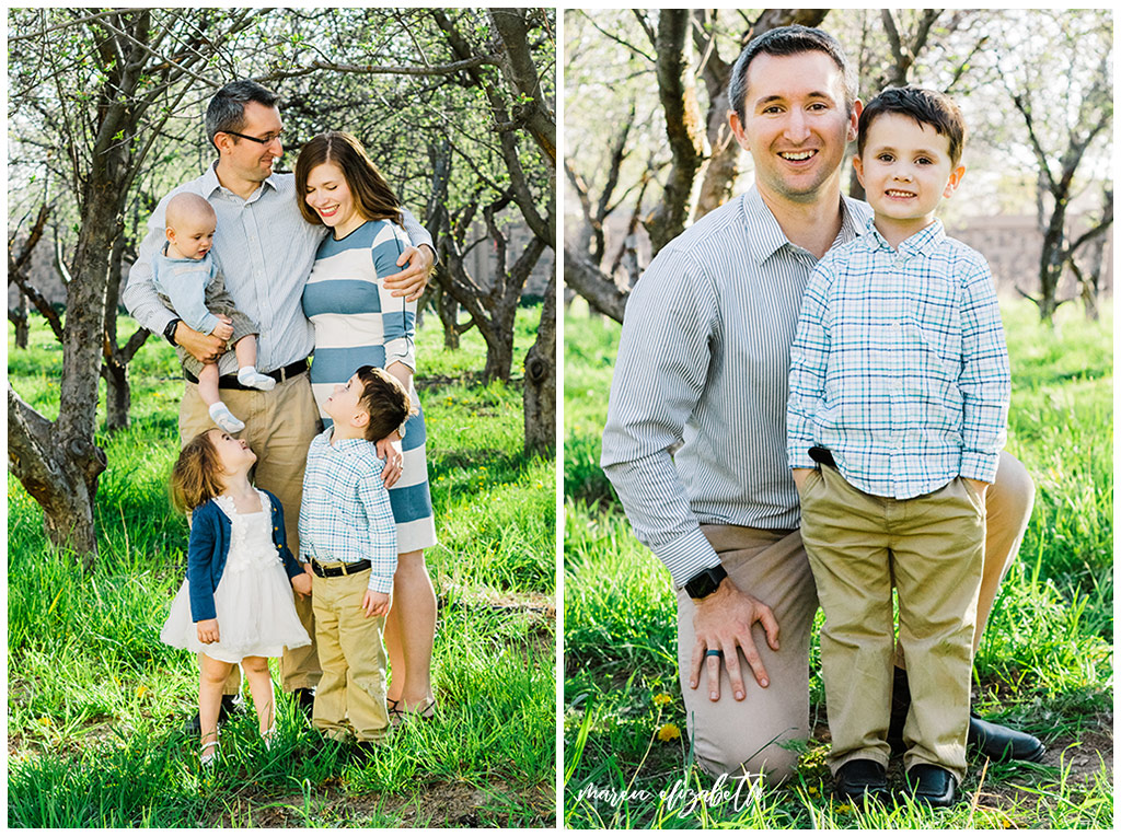 Provo Orchard Family Pictures in the spring. The family chose a neutral blue pallet for their outfits which was perfect for the season! | Gilbert Photographer