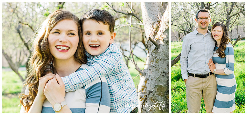 Provo Orchard Family Pictures in the spring. The family chose a neutral blue pallet for their outfits which was perfect for the season! | Gilbert Photographer