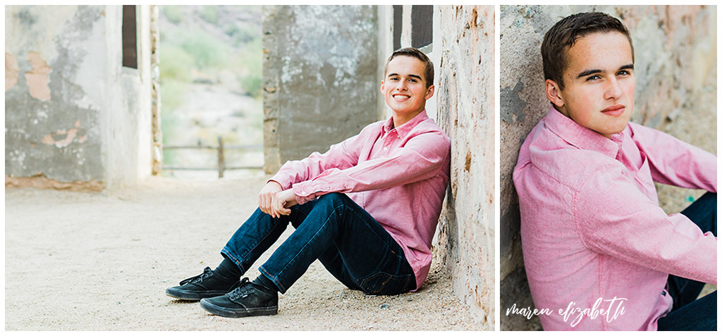 Senior pictures at Scorpion Gulch feature ghost town ruins and desert landscape all around for endless possibilities. Gilbert Photographer | Maren Elizabeth Photography