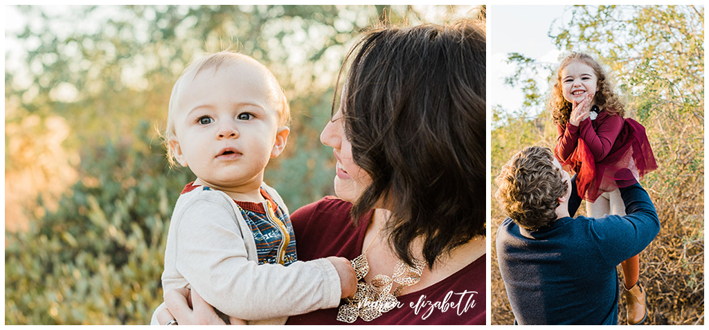 Usery Pass Family Pictures featuring a desert backdrop and navy and maroon coordinated outfits. Maren Elizabeth Photography | Gilbert, AZ