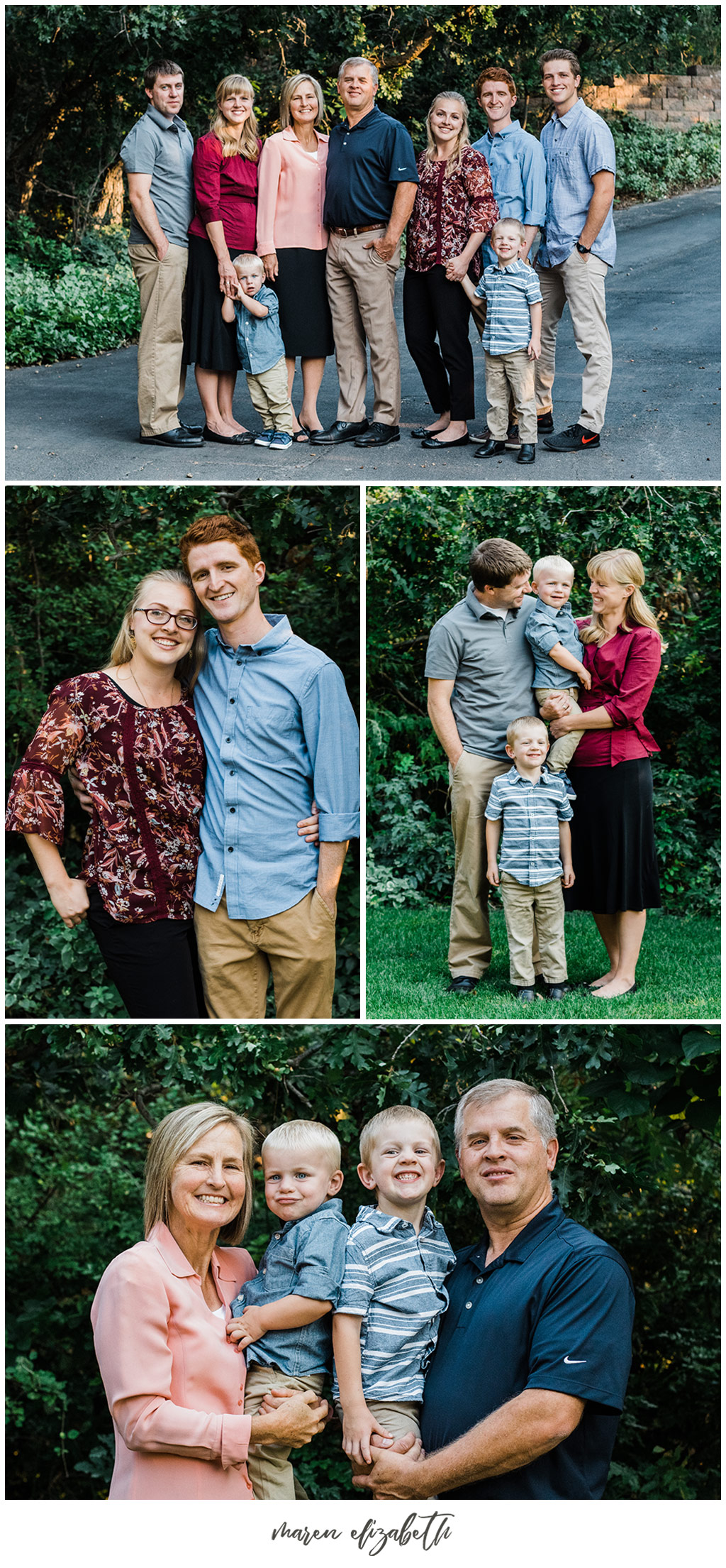 Utah extended family pictures by Maren Elizabeth Photography taken in a neighbor's driveway. Beautiful photo locations can be found anywhere if you get creative. | Arizona Family Photographer