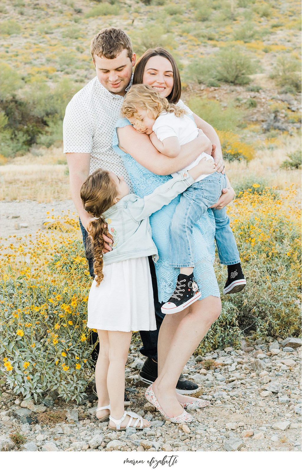 Sunrise family pictures session of a family of four at the San Tan Mountain Regional Park in Queen Creek, AZ. | Arizona Family Photographer | Maren Elizabeth Photography