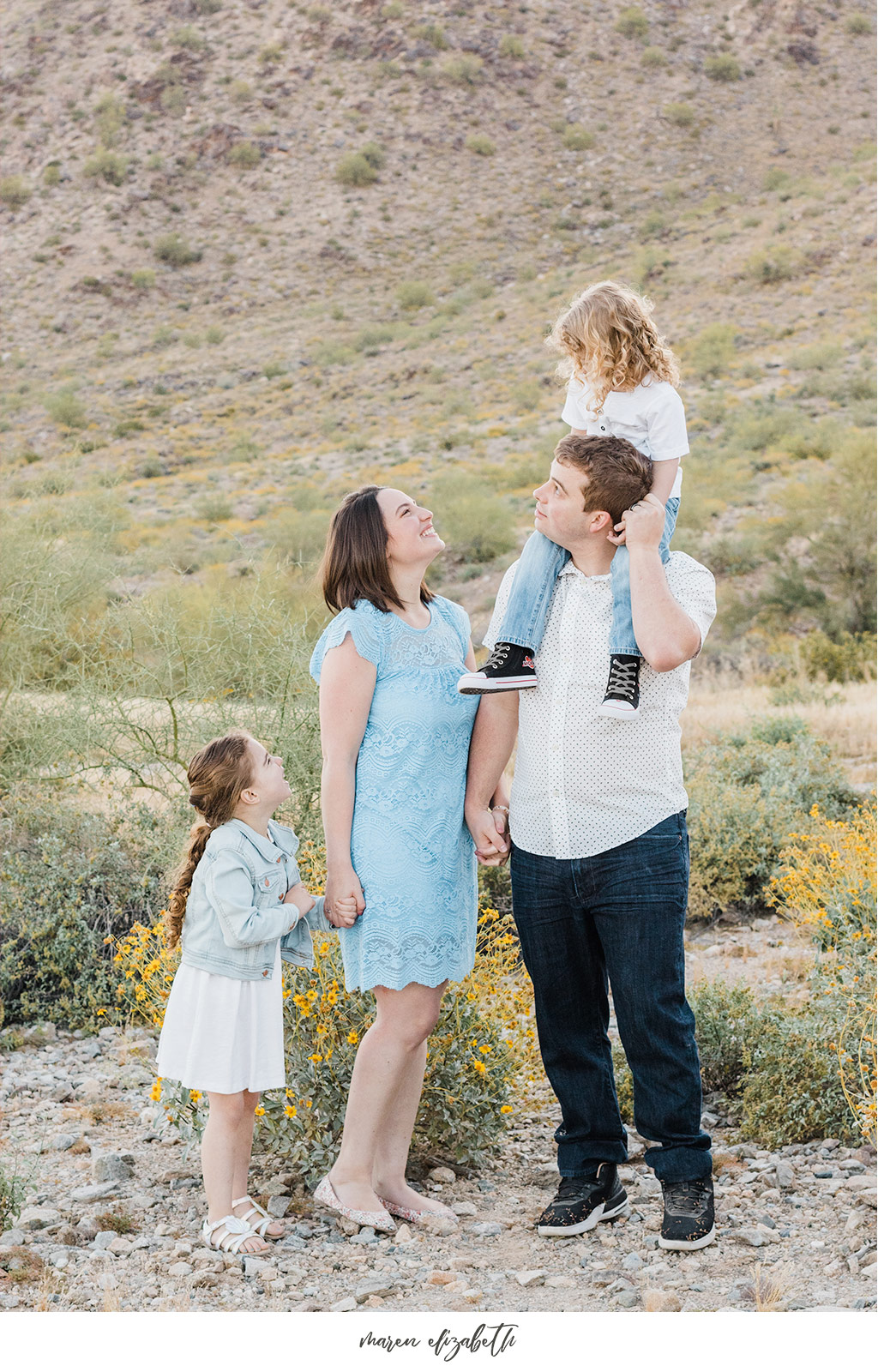 Sunrise family pictures session of a family of four at the San Tan Mountain Regional Park in Queen Creek, AZ. | Arizona Family Photographer | Maren Elizabeth Photography