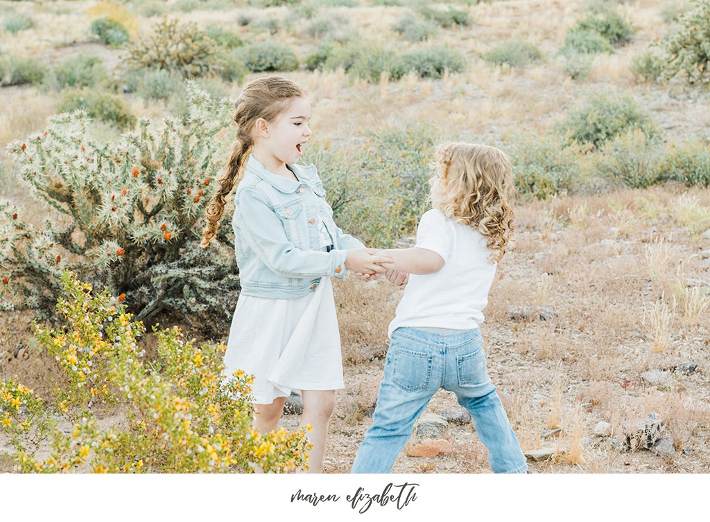 Sunrise family pictures session of a family of four at the San Tan Mountain Regional Park in Queen Creek, AZ. | Arizona Family Photographer | Maren Elizabeth Photography