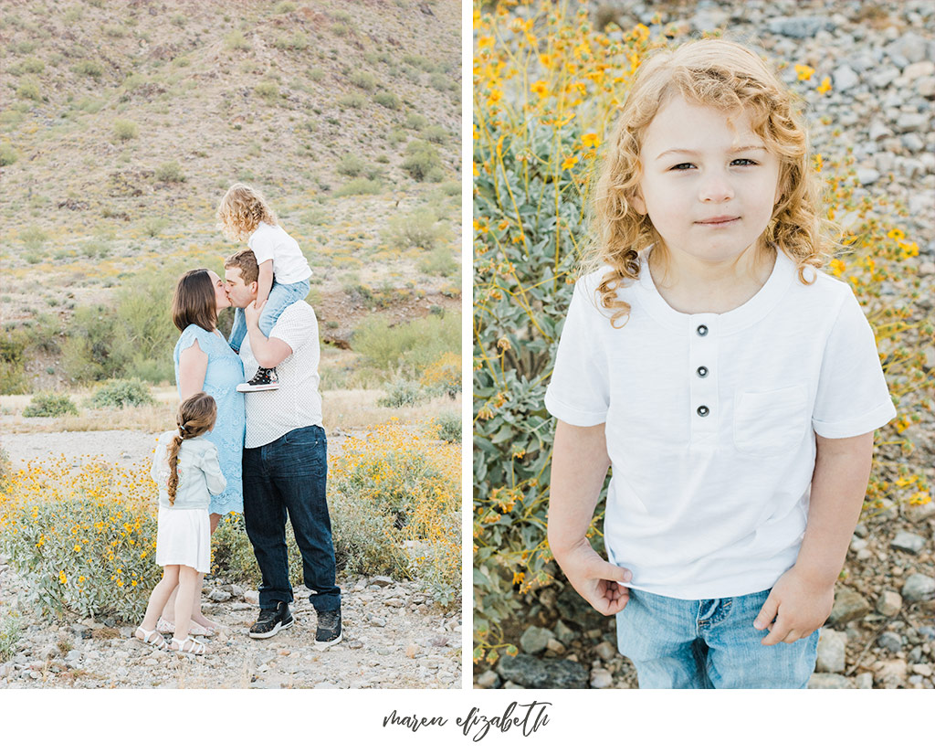 Sunrise family pictures session of a family of four at the San Tan Mountain Regional Park in Queen Creek, AZ. | Arizona Family Photographer | Maren Elizabeth Photography