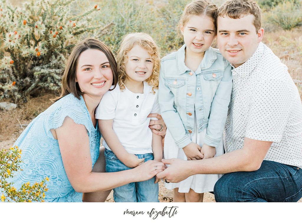 Sunrise family pictures session of a family of four at the San Tan Mountain Regional Park in Queen Creek, AZ. | Arizona Family Photographer | Maren Elizabeth Photography