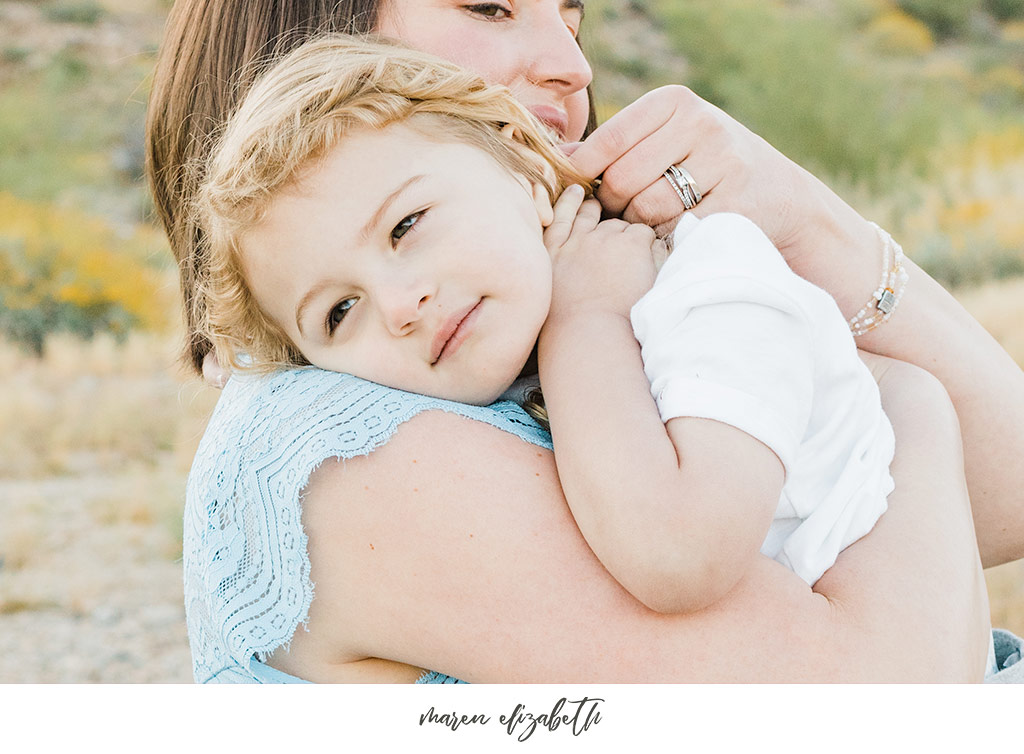 Sunrise family pictures session of a family of four at the San Tan Mountain Regional Park in Queen Creek, AZ. | Arizona Family Photographer | Maren Elizabeth Photography