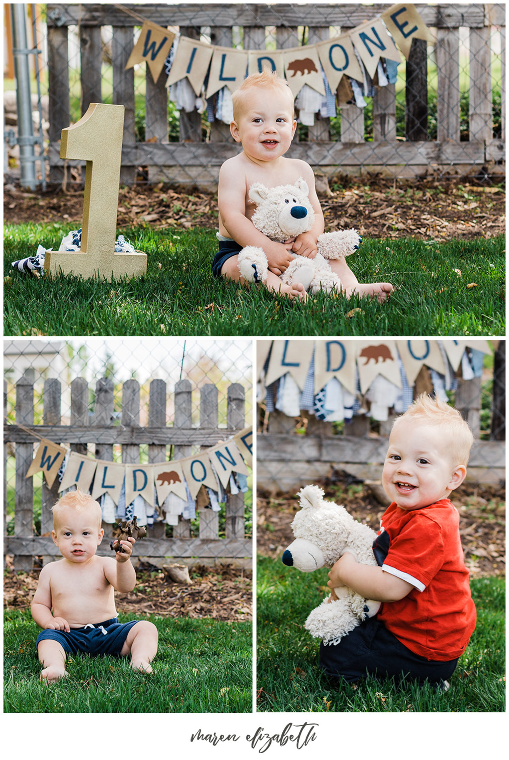 Outdoor, Wild One, little boy cake smash captured by Maren Elizabeth Photography. I love doing cake smashes outside because it makes clean up so easy! | Arizona Family Photographer