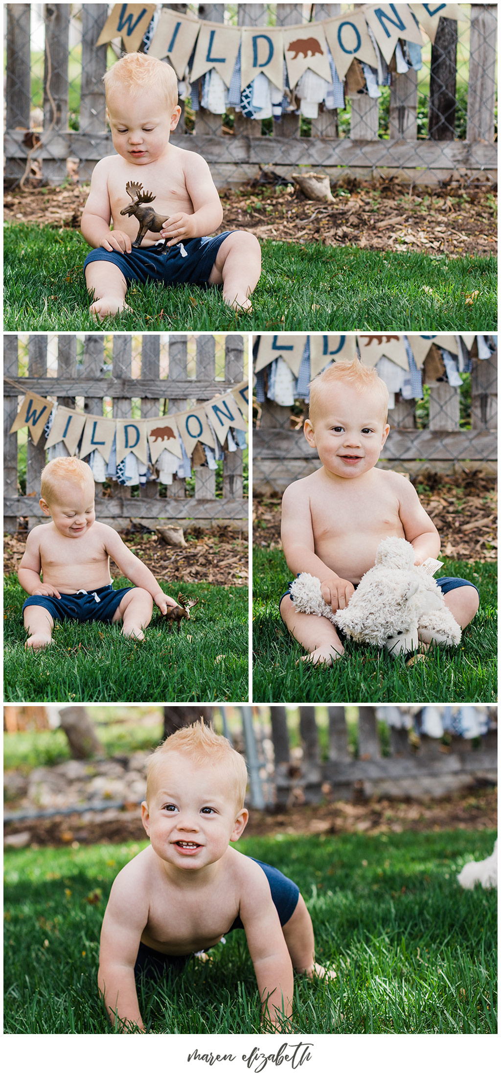 Outdoor, Wild One, little boy cake smash captured by Maren Elizabeth Photography. I love doing cake smashes outside because it makes clean up so easy! | Arizona Family Photographer