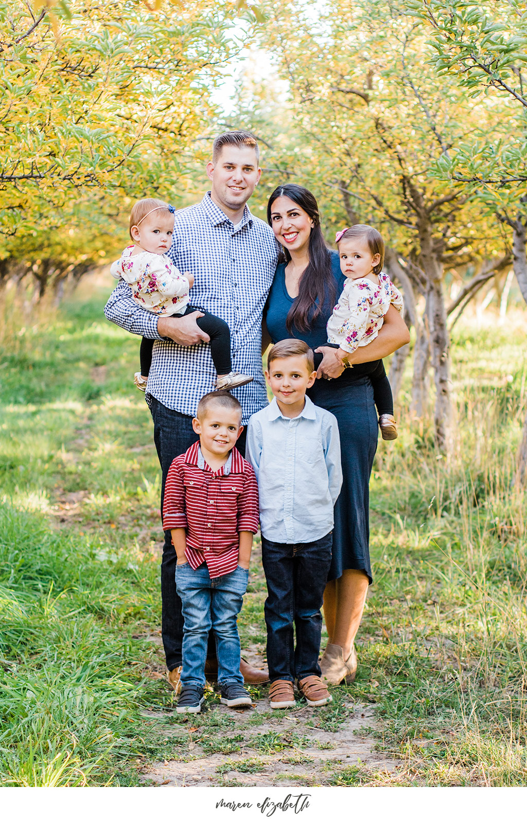 Family of six family photos at Provo Orchard in the Fall. Arizona Family Photographer | Maren Elizabeth Photography.