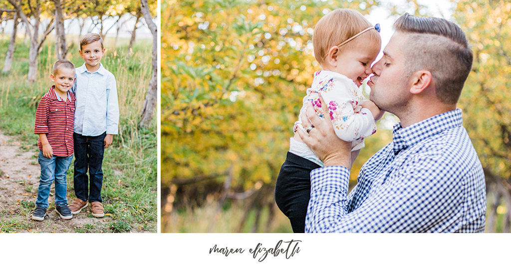 Family of six family photos at Provo Orchard in the Fall. Arizona Family Photographer | Maren Elizabeth Photography.