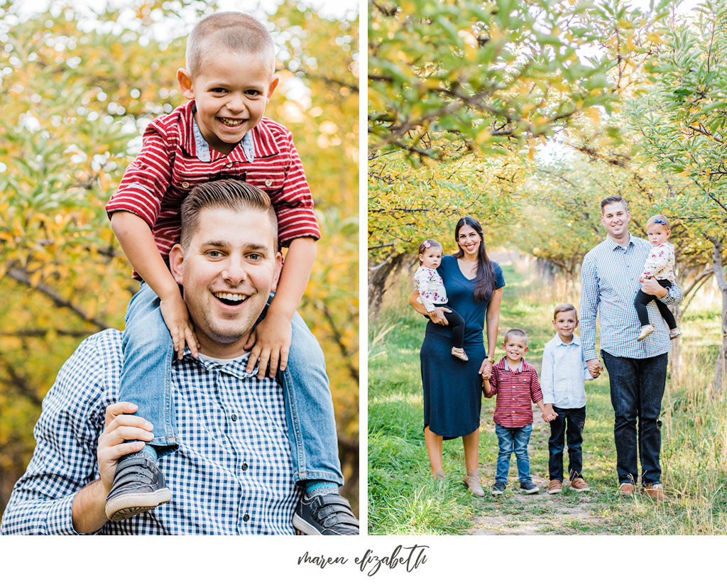 Family of six family photos at Provo Orchard in the Fall. Arizona Family Photographer | Maren Elizabeth Photography.