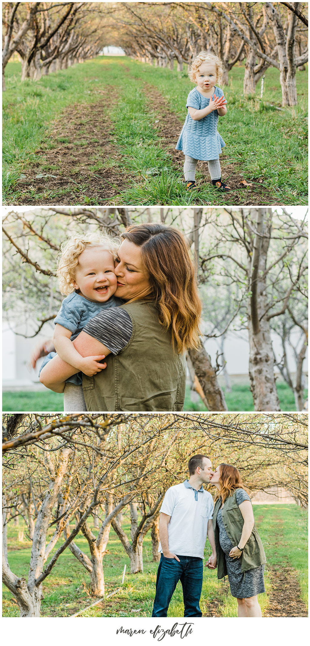 Family Pictures in a Spring Orchard. Maternity Family Pictures with Toddler | Arizona Family Photographer | Maren Elizabeth Photography