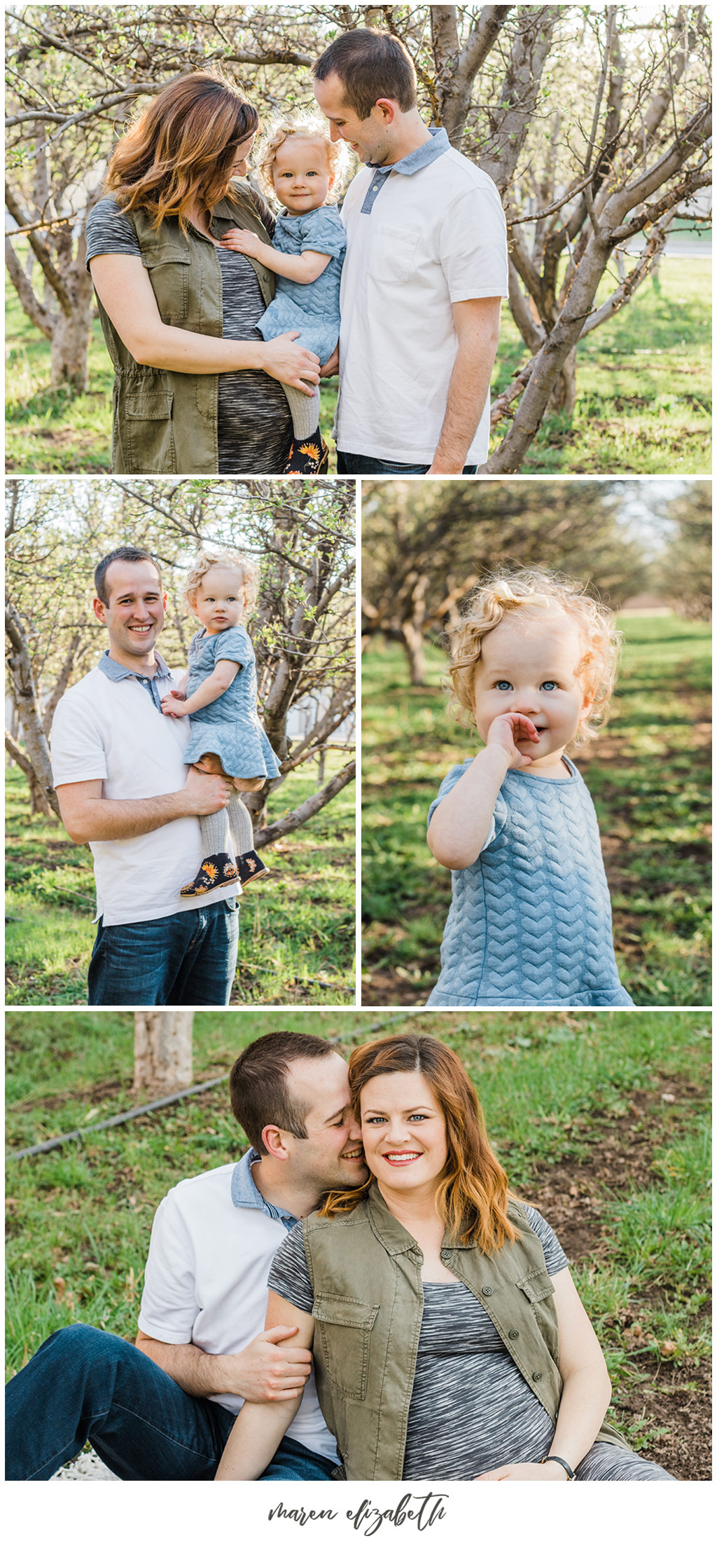 Family Pictures in a Spring Orchard. Maternity Family Pictures with Toddler | Arizona Family Photographer | Maren Elizabeth Photography