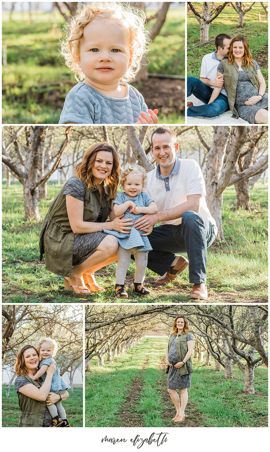 Family Pictures in a Spring Orchard. Maternity Family Pictures with Toddler | Arizona Family Photographer | Maren Elizabeth Photography