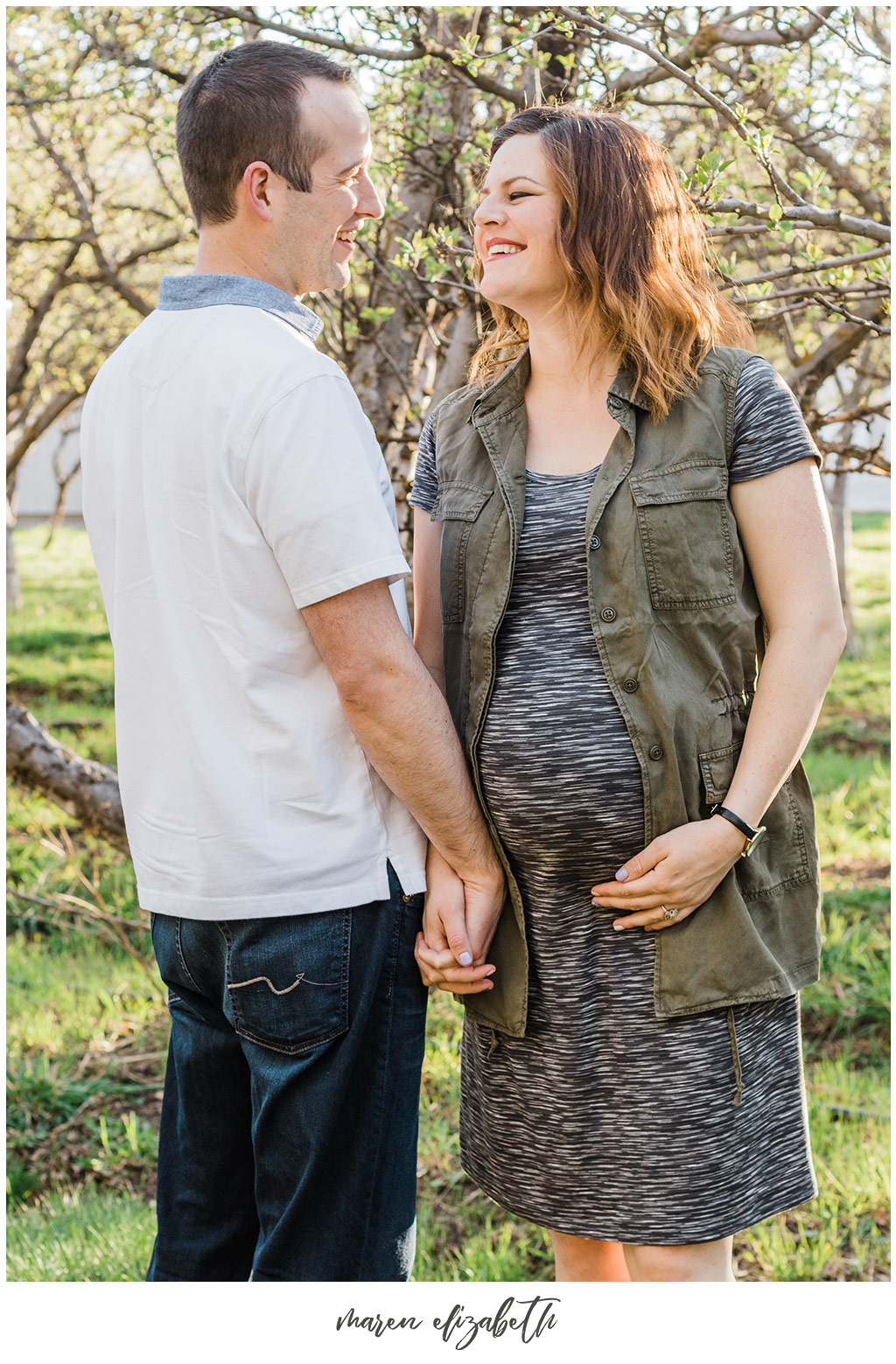 Family Pictures in a Spring Orchard. Maternity Family Pictures with Toddler | Arizona Family Photographer | Maren Elizabeth Photography