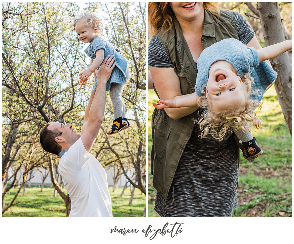 Family Pictures in a Spring Orchard. Maternity Family Pictures with Toddler | Arizona Family Photographer | Maren Elizabeth Photography