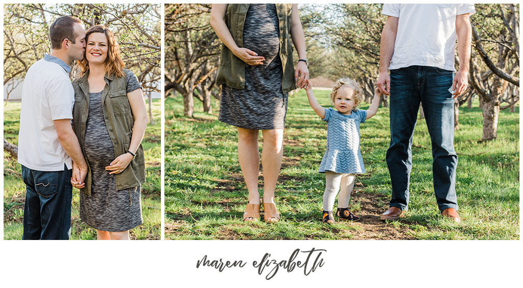 Family Pictures in a Spring Orchard. Maternity Family Pictures with Toddler | Arizona Family Photographer | Maren Elizabeth Photography