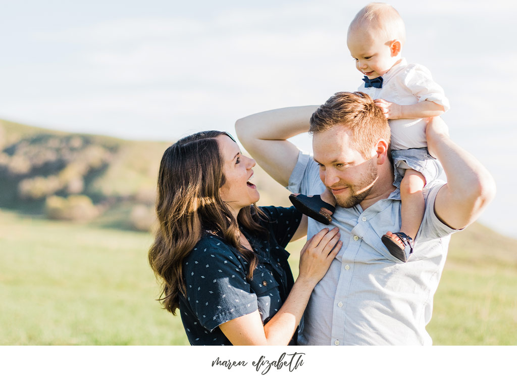 Family of three family pictures at Tunnel Springs Park in North Salt Lake City, UT. Tunnel Springs Photography | Maren Elizabeth Photography