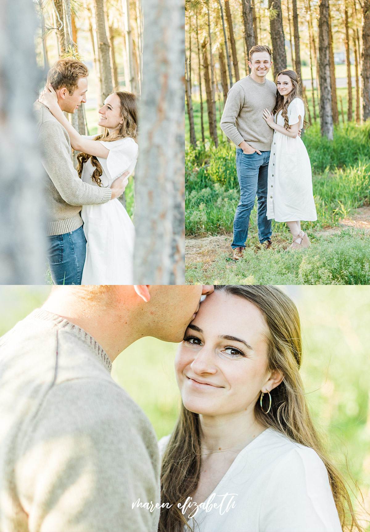 Spring engagement pictures at Burgess Orchards in Alpine, UT with a perfect view of the mountains. | Maren Elizabeth Photography