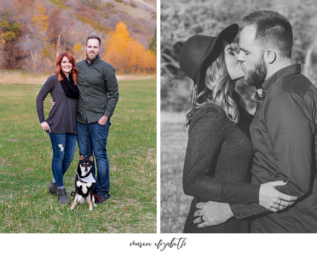 Couples pictures with dog at Jolly's Ranch in Hobble Creek Canyon in Utah. | Arizona Family Photographer | Maren Elizabeth Photography