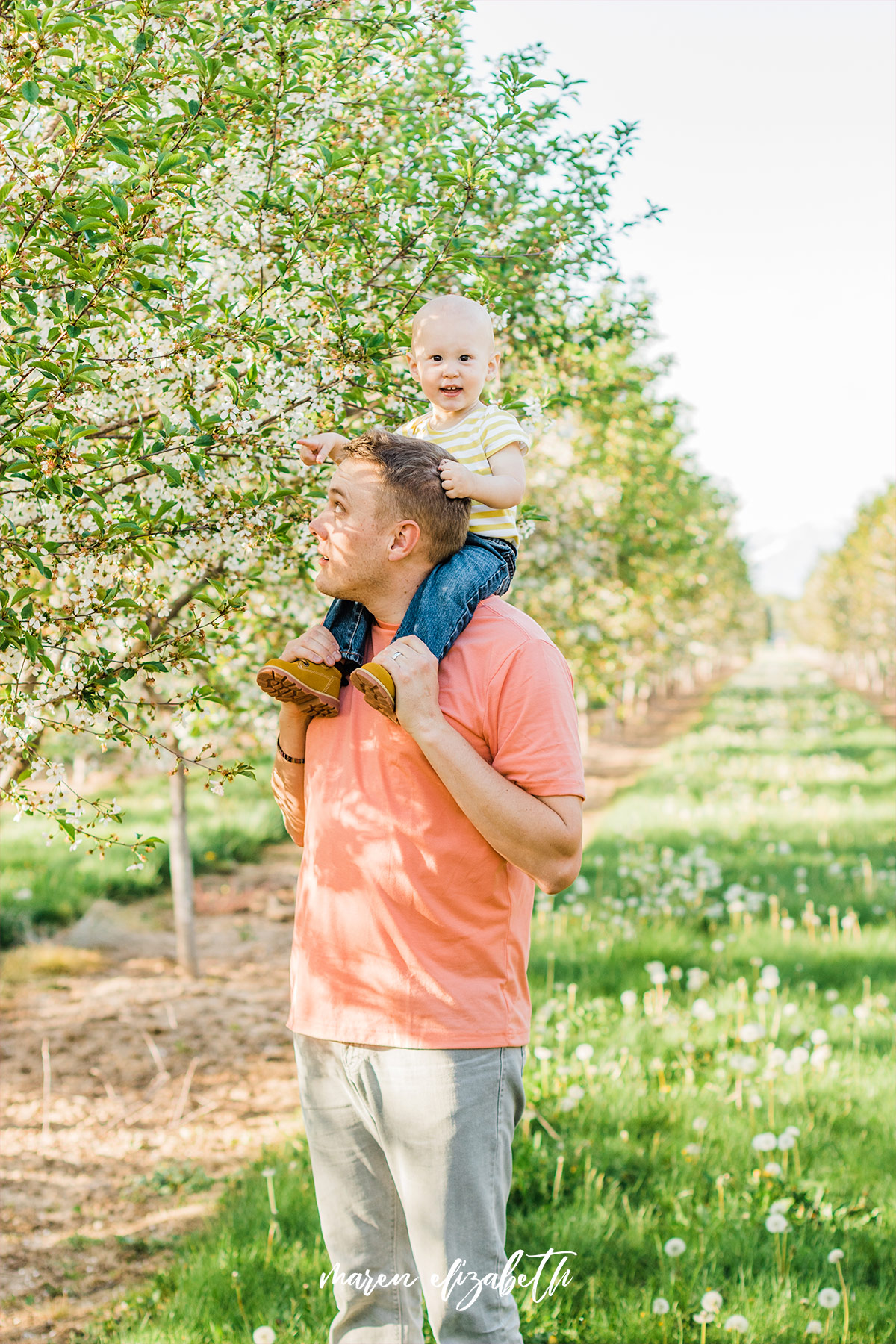 Spring family pictures in the blossoms at Rowley's Red Barn in Santaquin, UT | Maren Elizabeth Photography | Arizona Photographer