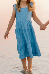 S | Denim Smocked Tiered Dress